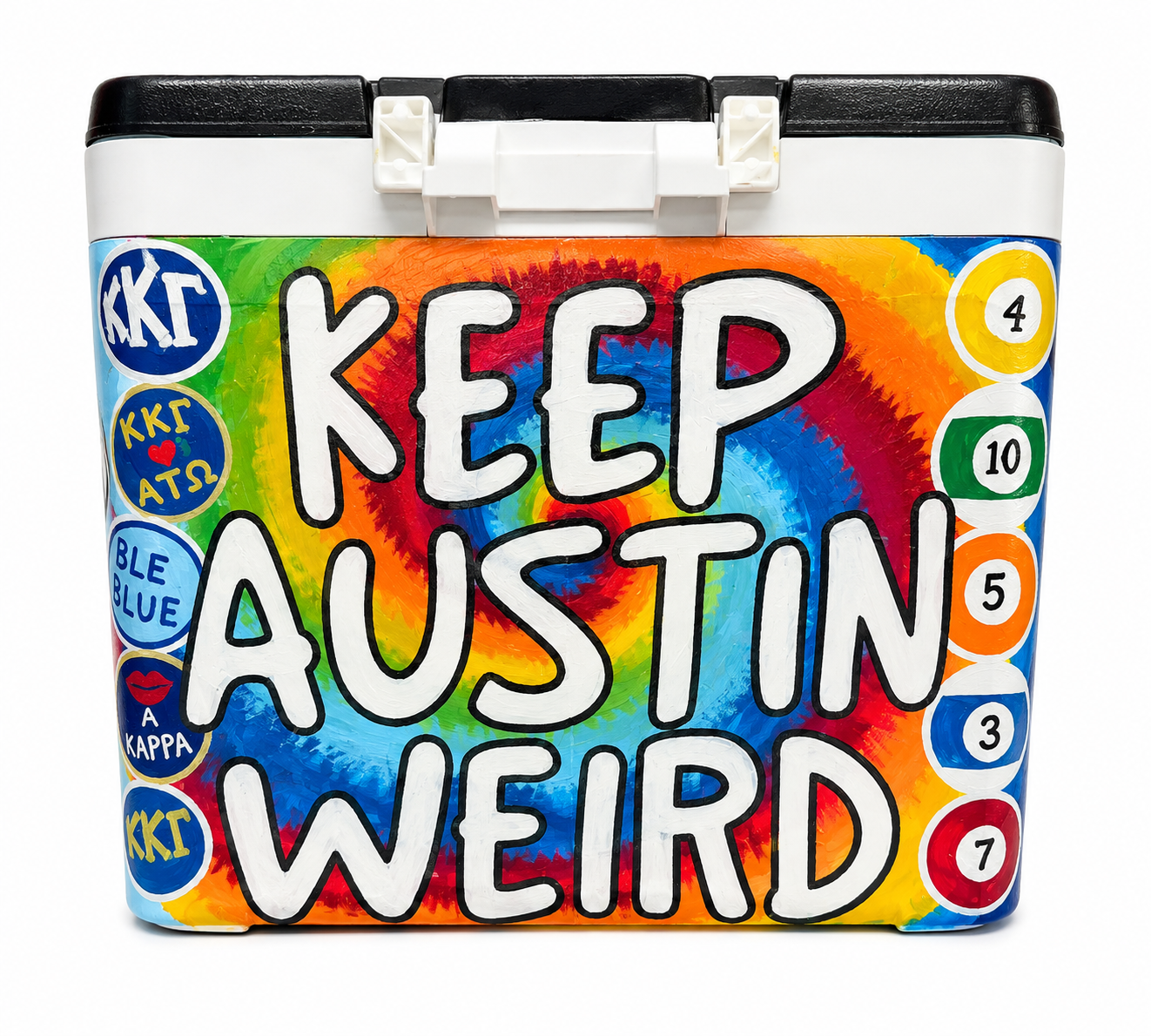 Keep Austin Weird tie dye cooler